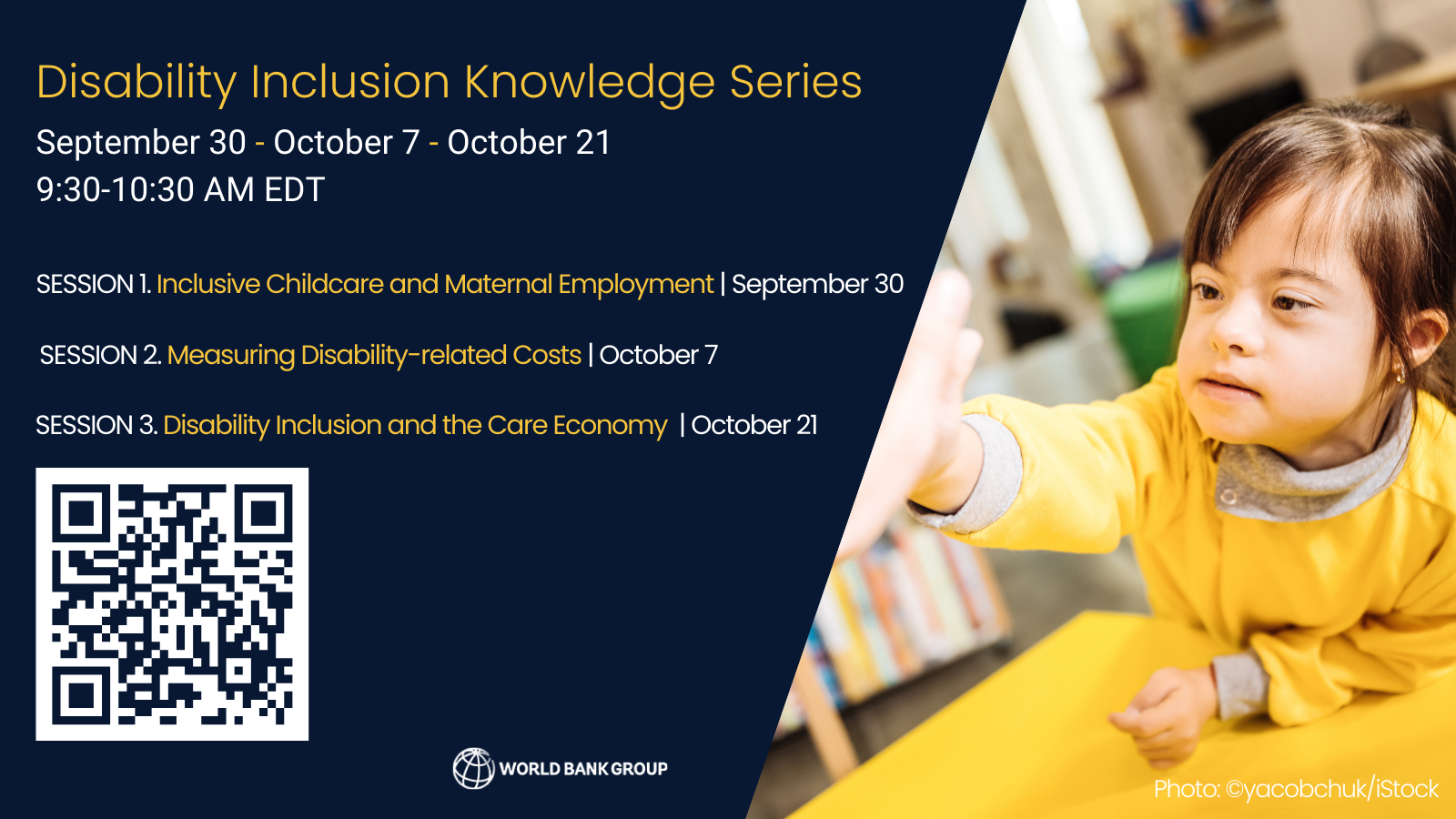 flyer of the event recapping the three sessions and registration link